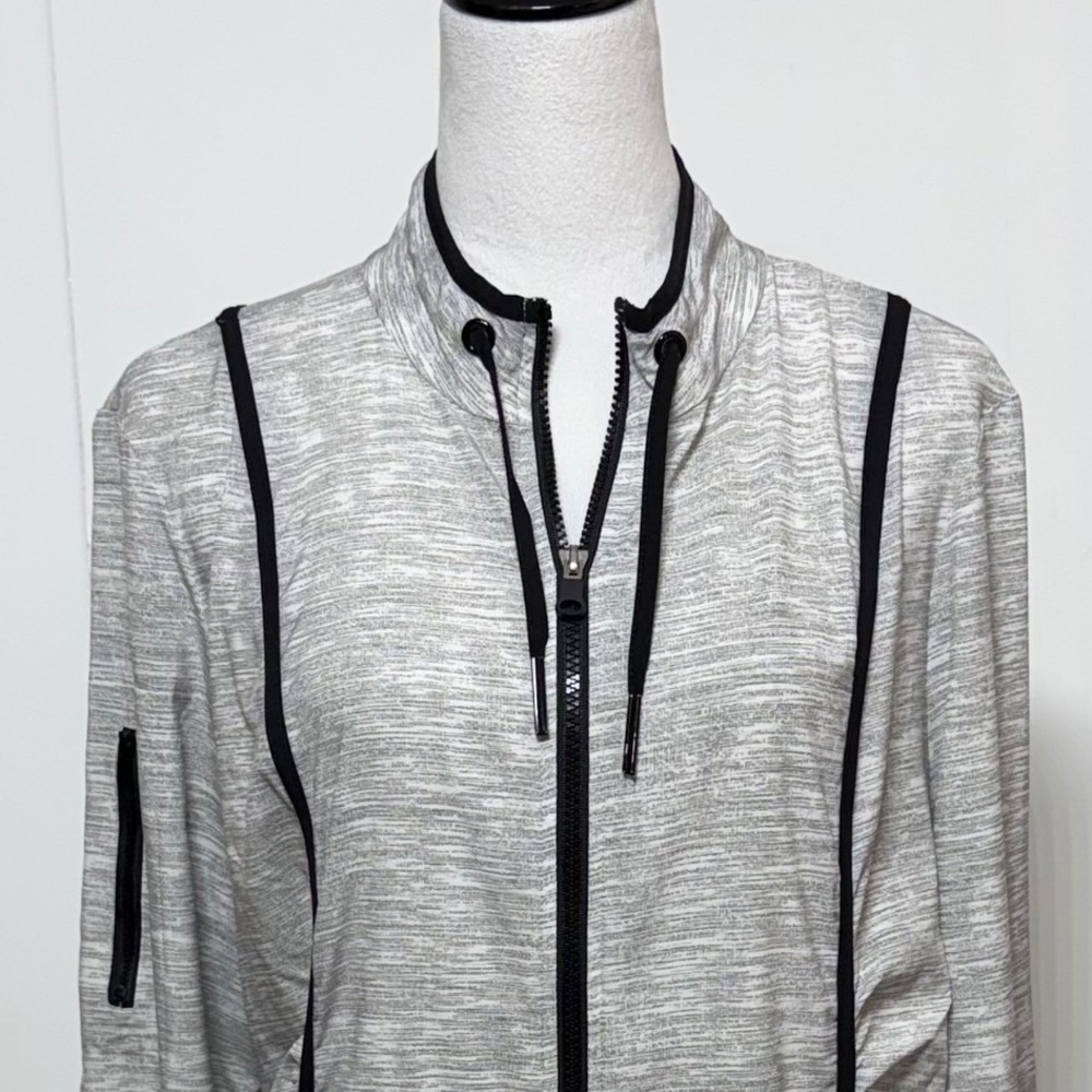 Chicos Zenergy Jacket Womens XL 3 Gray Full Zip Space Dye Ruched Long Sleeve